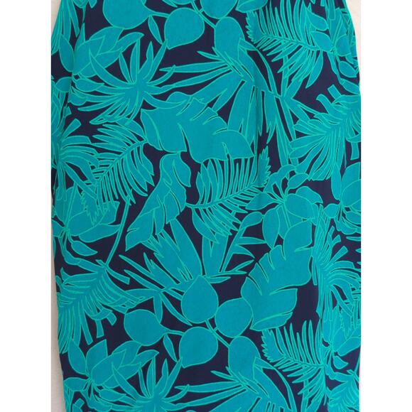 Lands End Swimsuit 16 Green Navy Blue Floral Swim Dress One Piece Padded Brief - Picture 3 of 7